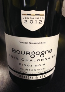 Vignerons de Buxy 2012 Buissonnier Bourgogne Côte Chalonnaise Pinot Noir